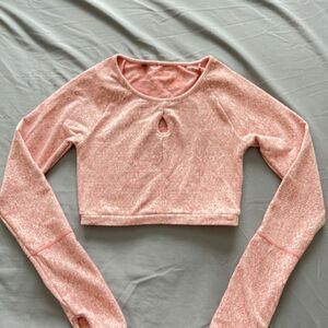 Gym Shark Fleur Moroccan Brick Marl Pink Long sleeve Keyhole Cropped Top XS